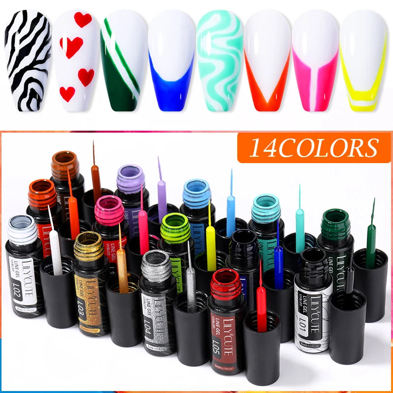 LILYCUTE 5ml blanc noir Liner Gel vernis à ongles coloré français peinture rayure Semi Permanent dessin Nail Art UV Gel vernis