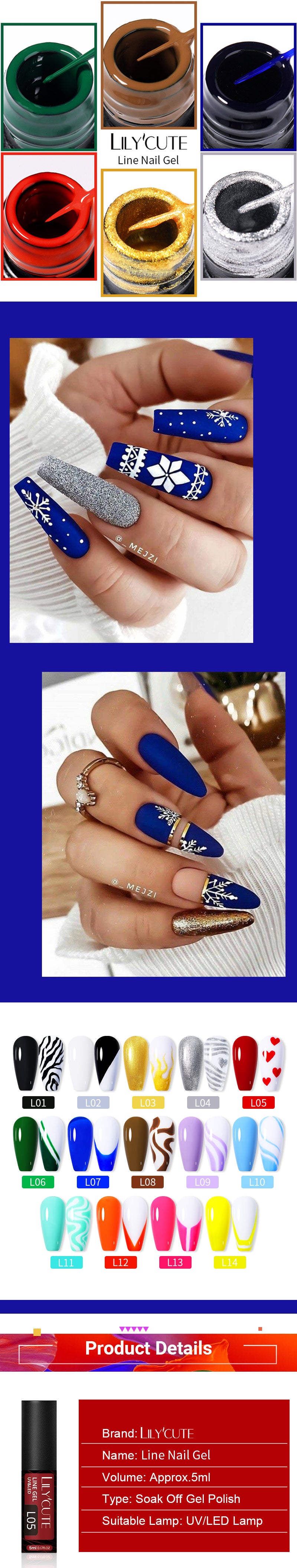 LILYCUTE 5ml blanc noir Liner Gel vernis à ongles coloré français peinture rayure Semi Permanent dessin Nail Art UV Gel vernis