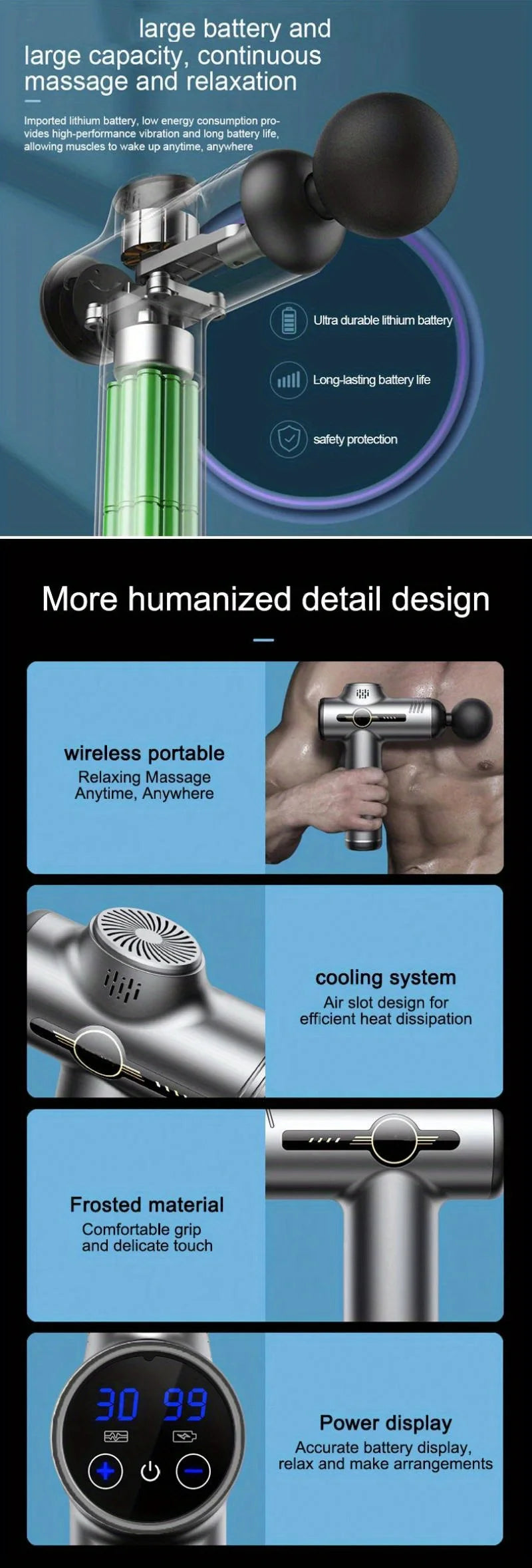 Pistolet de Massage Portable à vibrations pour Fascia, pour le corps, le cou, le dos,