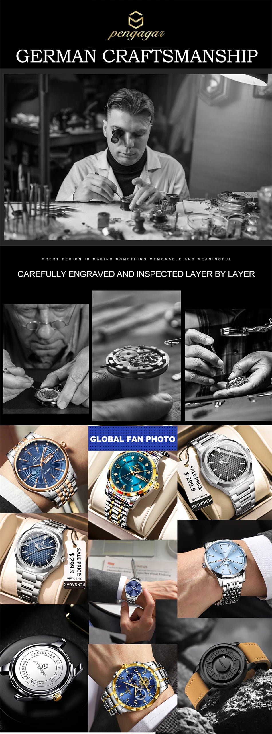 PENGAGAR luxe Quartz homme montre-bracelet Sport hommes montres étanche lumineux Date semaine acier inoxydable montre pour hommes mâle Reloj + boîte