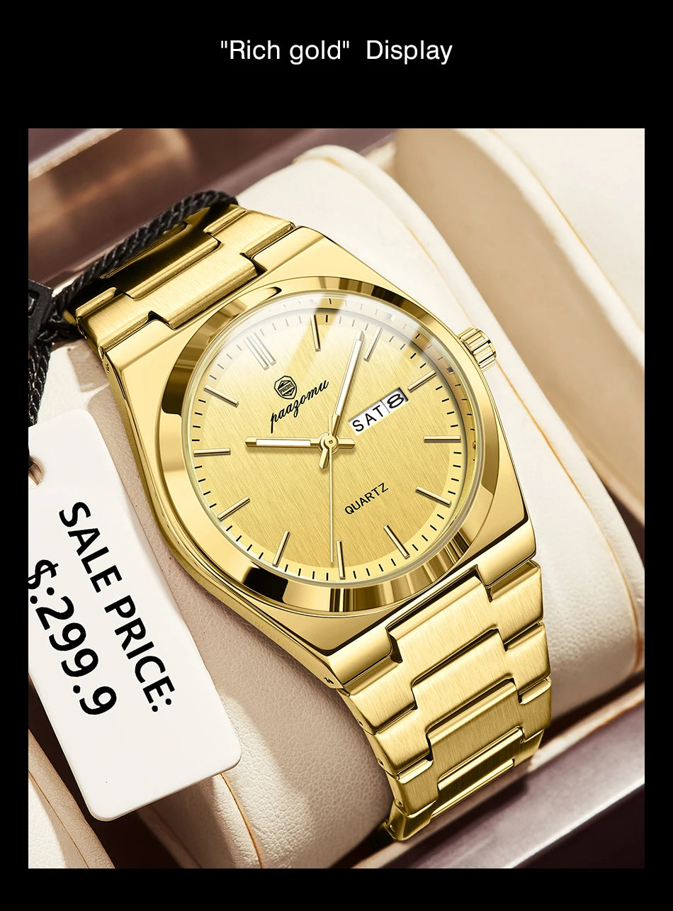 PENGAGAR luxe Quartz homme montre-bracelet Sport hommes montres étanche lumineux Date semaine acier inoxydable montre pour hommes mâle Reloj + boîte