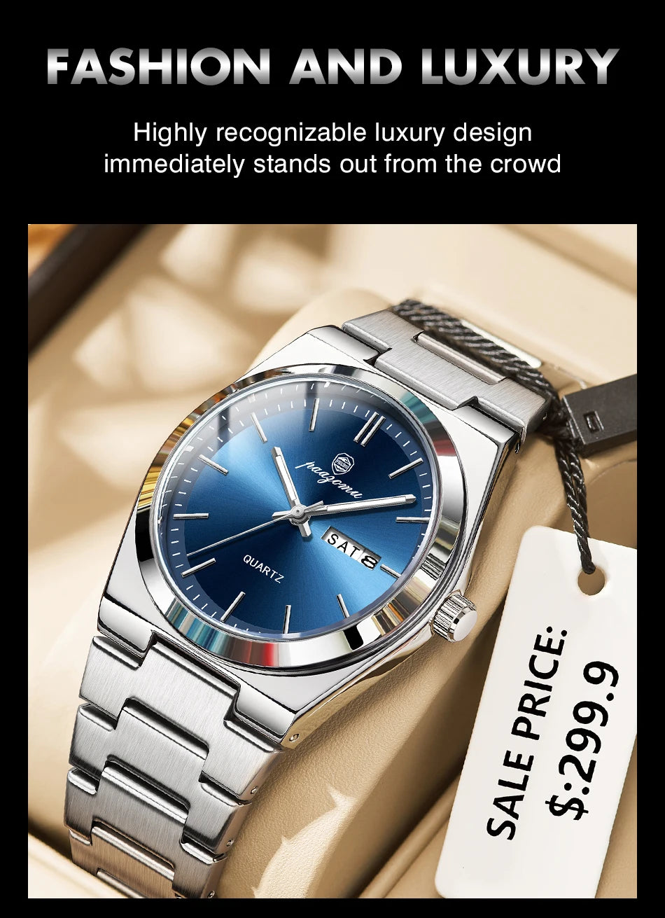 PENGAGAR luxe Quartz homme montre-bracelet Sport hommes montres étanche lumineux Date semaine acier inoxydable montre pour hommes mâle Reloj + boîte