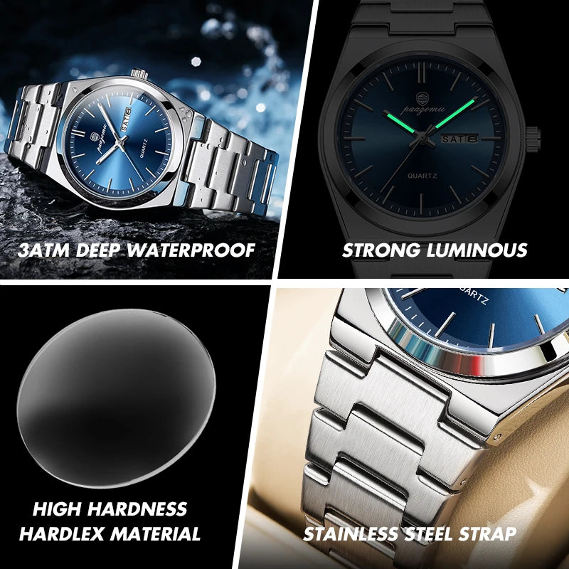 PENGAGAR luxe Quartz homme montre-bracelet Sport hommes montres étanche lumineux Date semaine acier inoxydable montre pour hommes mâle Reloj + boîte