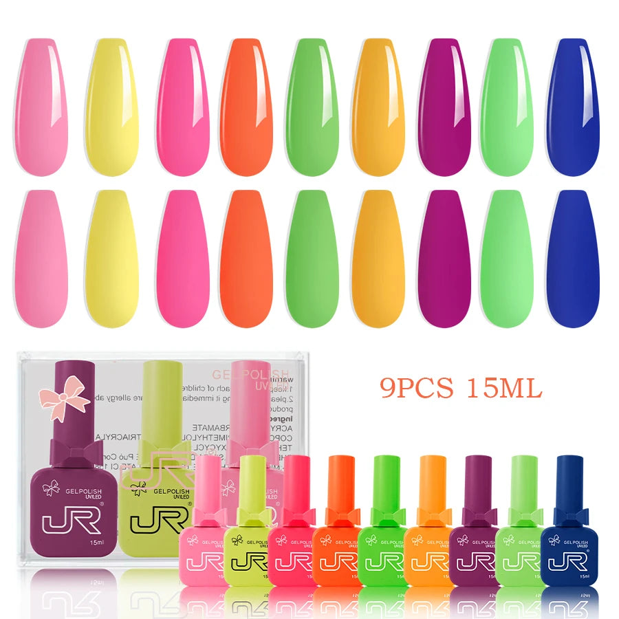 JR-Ensemble de Verhéritage à Ongles Gel UV LED, Rouge, Rose, Nude, à Tremper, à Faire Soi-Même, pour la Maison, Couche de Base, Cadeaux, 15ml, 9 Pièces