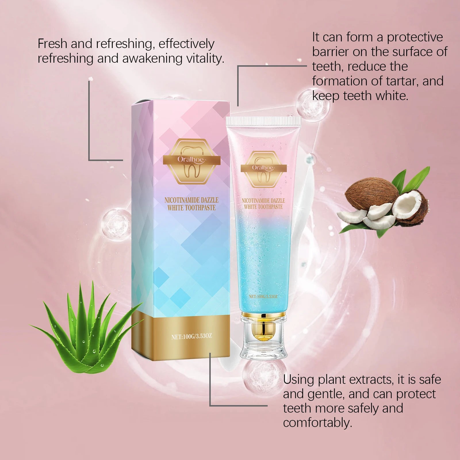 Dentifrice blanchissant Niacinamide, élimine les taches dentaires, prévient la mauvaise haleine, nettoyage buccal, rafraîchissant, réduit la Plaque dentaire