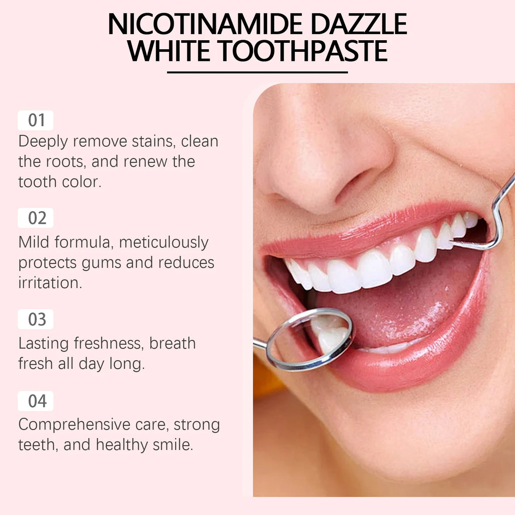 Dentifrice blanchissant Niacinamide, élimine les taches dentaires, prévient la mauvaise haleine, nettoyage buccal, rafraîchissant, réduit la Plaque dentaire