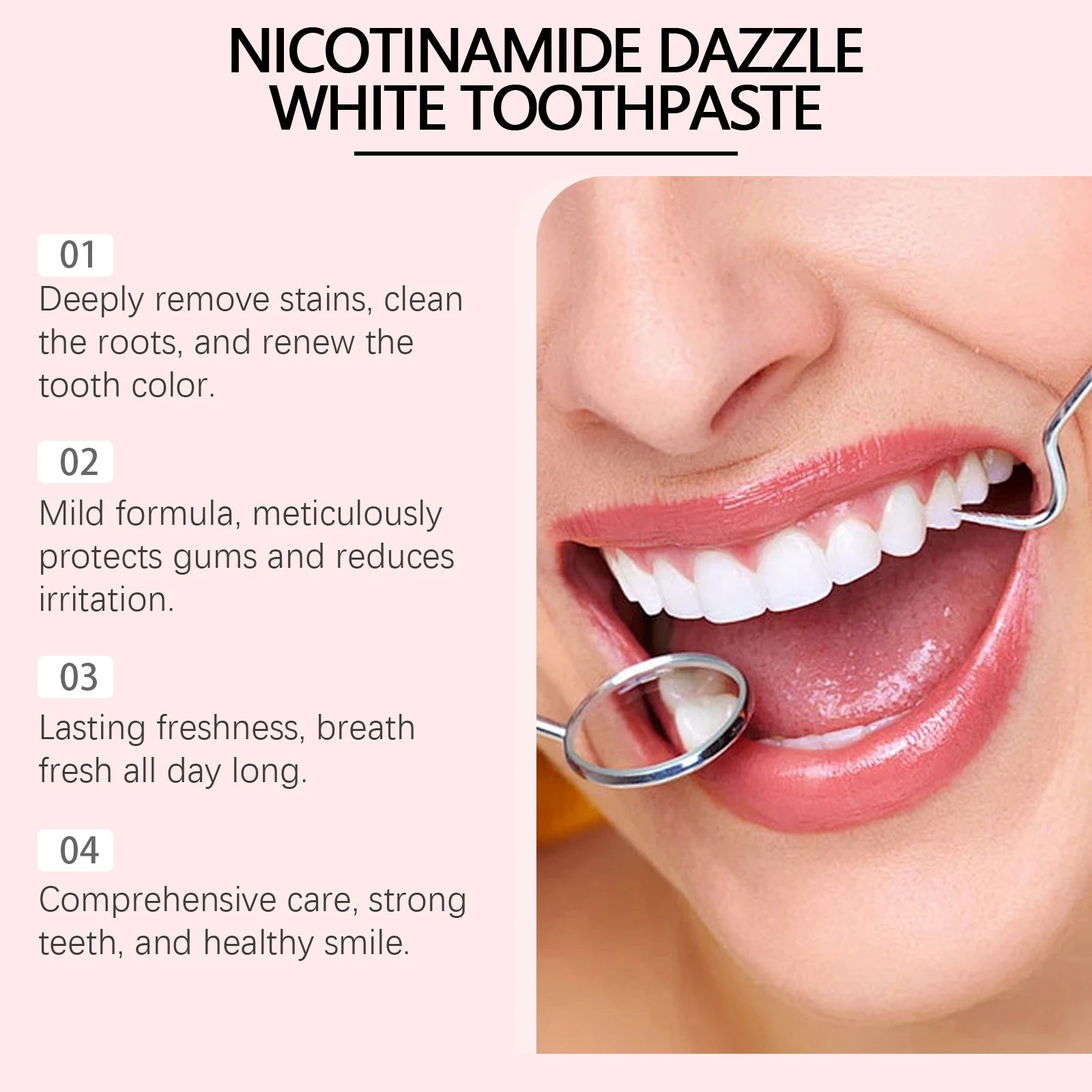 Dentifrice blanchissant Niacinamide, élimine les taches dentaires, prévient la mauvaise haleine, nettoyage buccal, rafraîchissant, réduit la Plaque dentaire