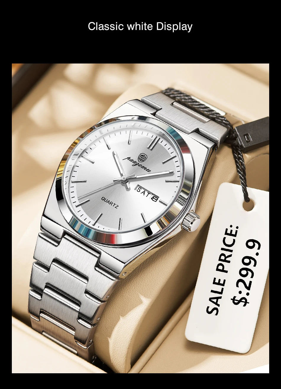 PENGAGAR luxe Quartz homme montre-bracelet Sport hommes montres étanche lumineux Date semaine acier inoxydable montre pour hommes mâle Reloj + boîte