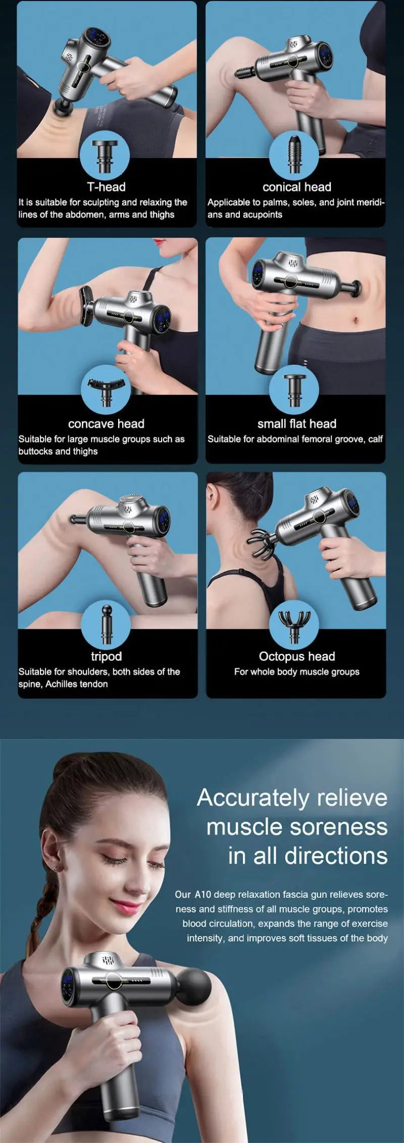 Pistolet de Massage Portable à vibrations pour Fascia, pour le corps, le cou, le dos,