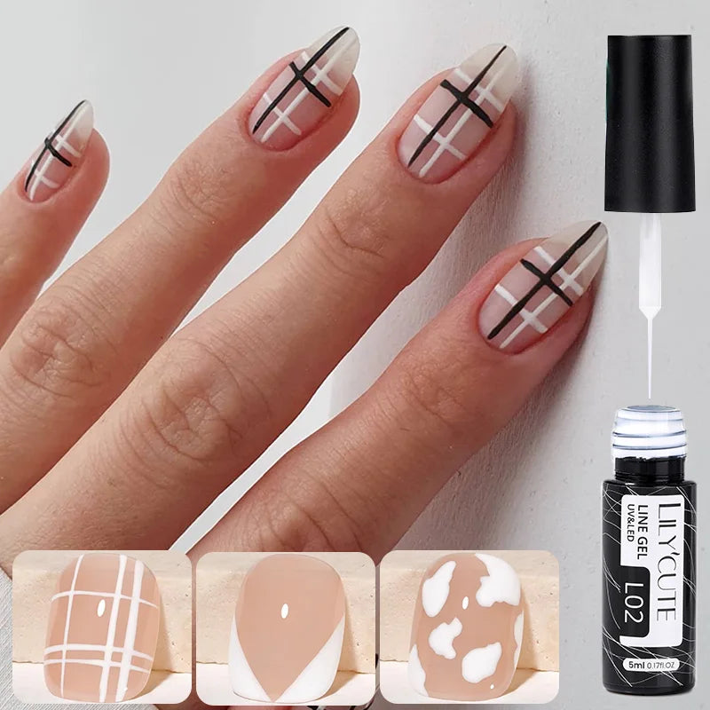 LILYCUTE 5ml blanc noir Liner Gel vernis à ongles coloré français peinture rayure Semi Permanent dessin Nail Art UV Gel vernis