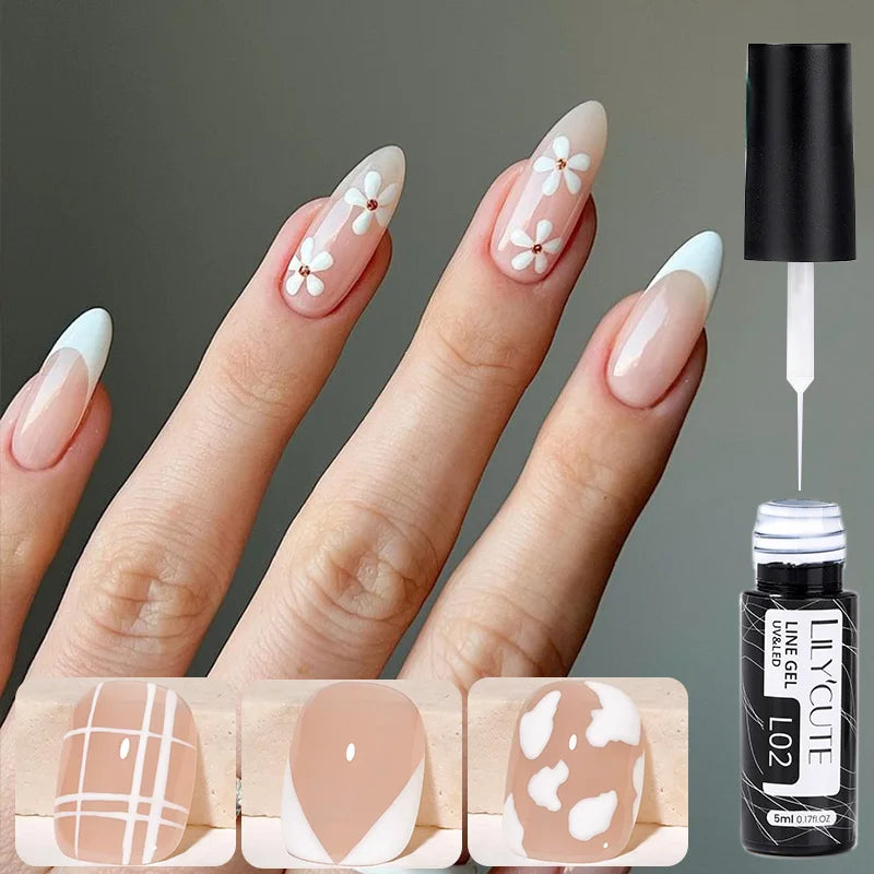 LILYCUTE 5ml blanc noir Liner Gel vernis à ongles coloré français peinture rayure Semi Permanent dessin Nail Art UV Gel vernis