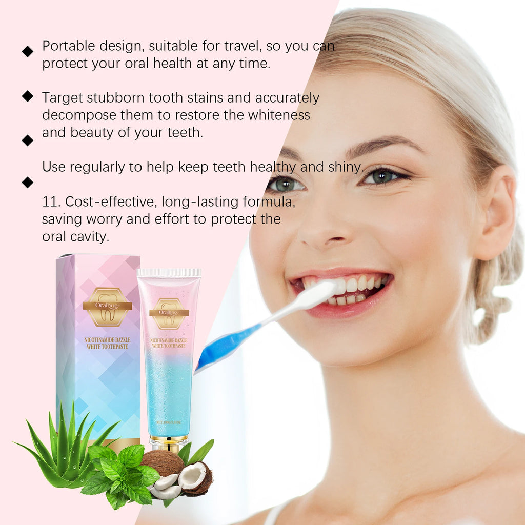 Dentifrice blanchissant Niacinamide, élimine les taches dentaires, prévient la mauvaise haleine, nettoyage buccal, rafraîchissant, réduit la Plaque dentaire