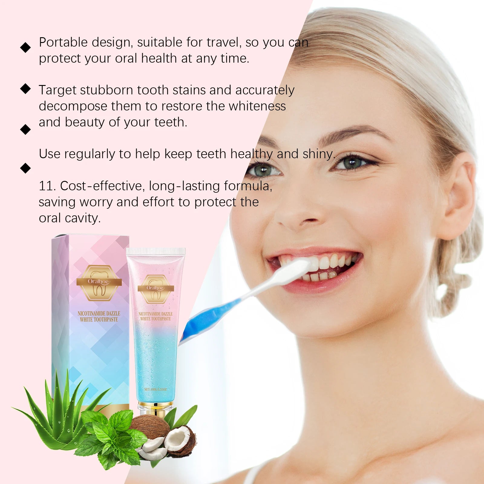 Dentifrice blanchissant Niacinamide, élimine les taches dentaires, prévient la mauvaise haleine, nettoyage buccal, rafraîchissant, réduit la Plaque dentaire